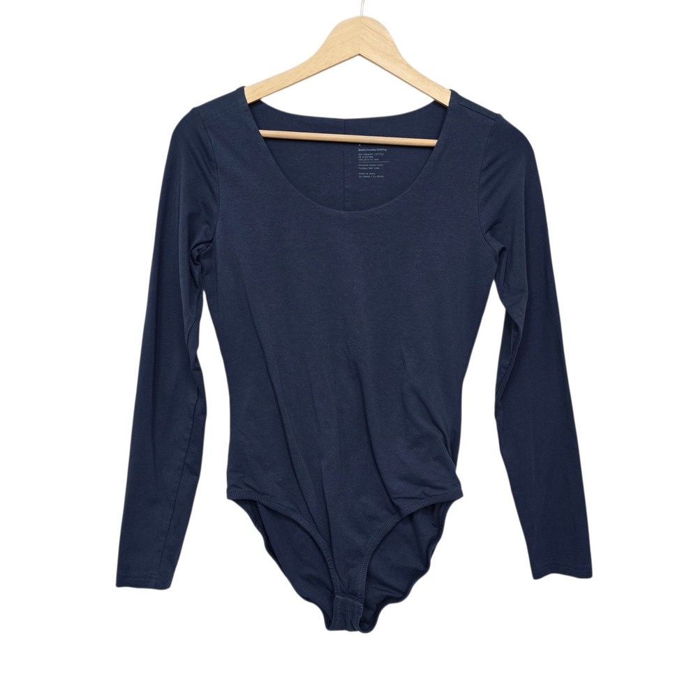Pact Long Sleeve Scoop Neck Bodysuit‎ Navy Blue Size Med Organic Cotton